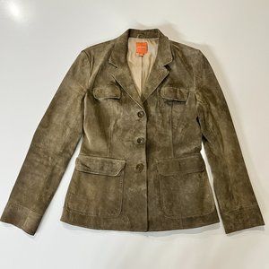 Anonymous John Carlisle Suede Leather Jacket Blazer Green Buttons Size Medium